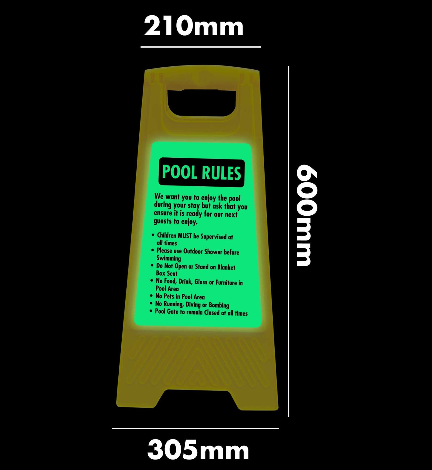 Glow In The Dark - Yellow A - Frame - Pool Rules 4 - New Signs