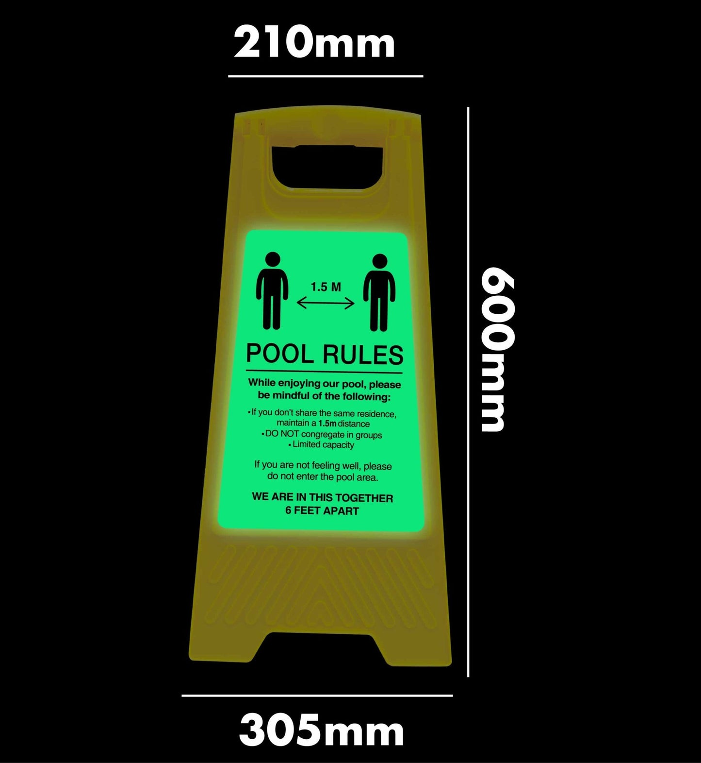 Glow In The Dark - Yellow A - Frame - Pool Rules 5 - New Signs
