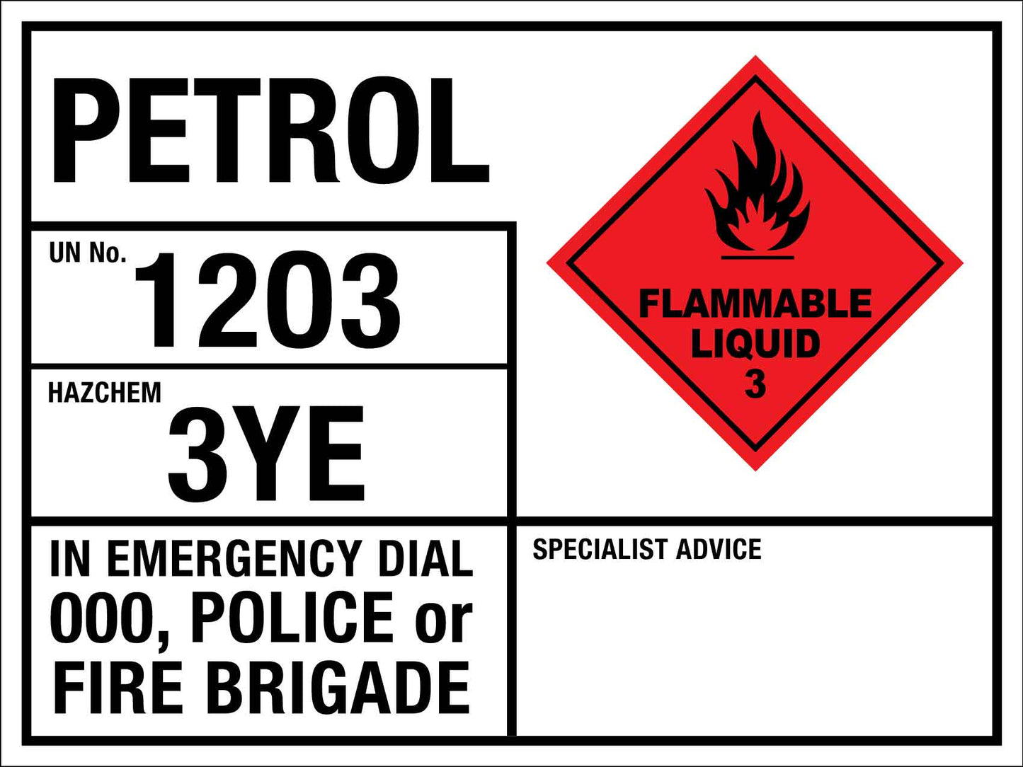 Petrol 1203 3YE Emergency Information Sign - New Signs