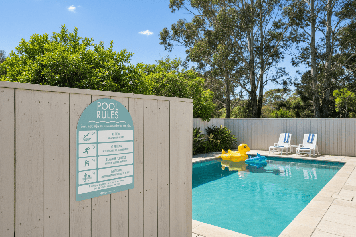 Pool Rules Sign Arch Aqua Background - New Signs