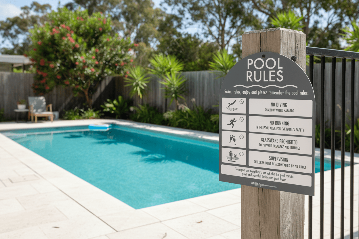 Pool Rules Sign Arch Charcoal Background - New Signs