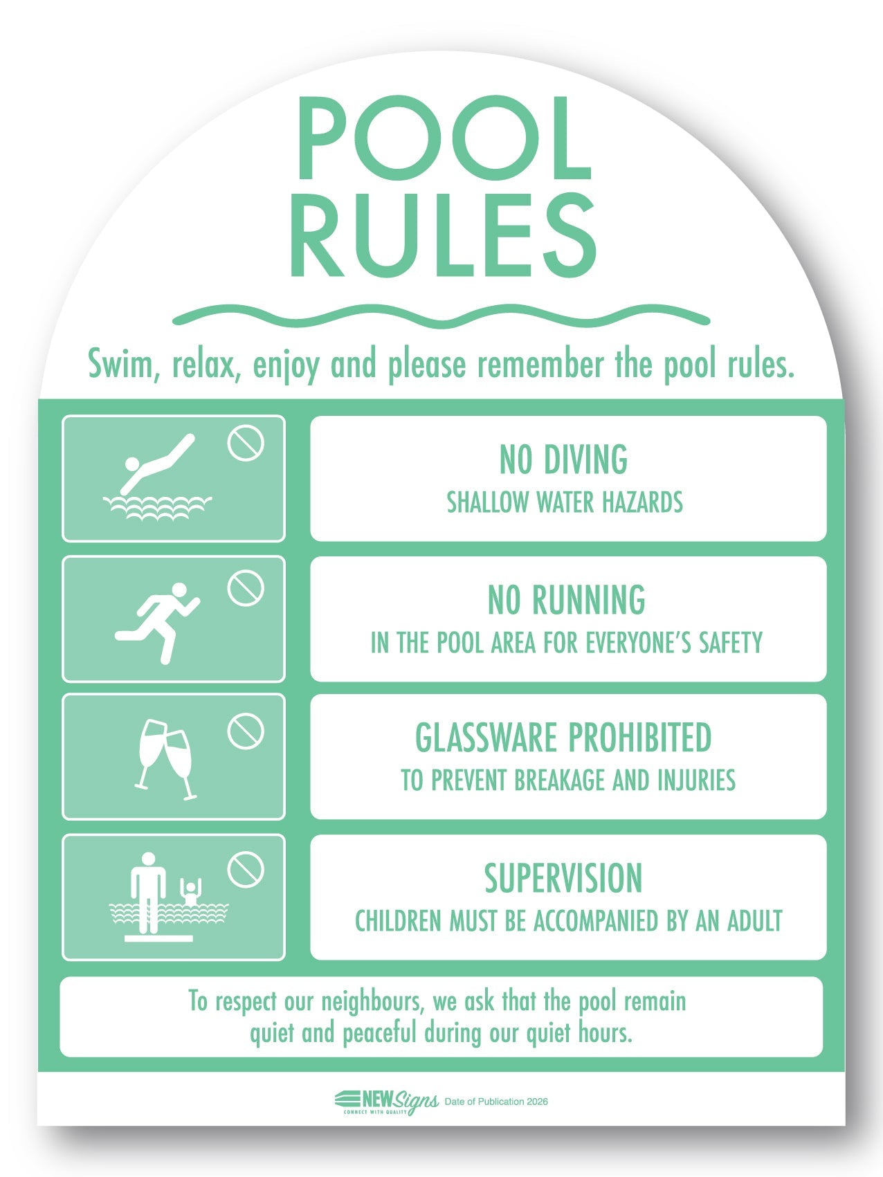Pool Rules Sign Arch Mint - New Signs