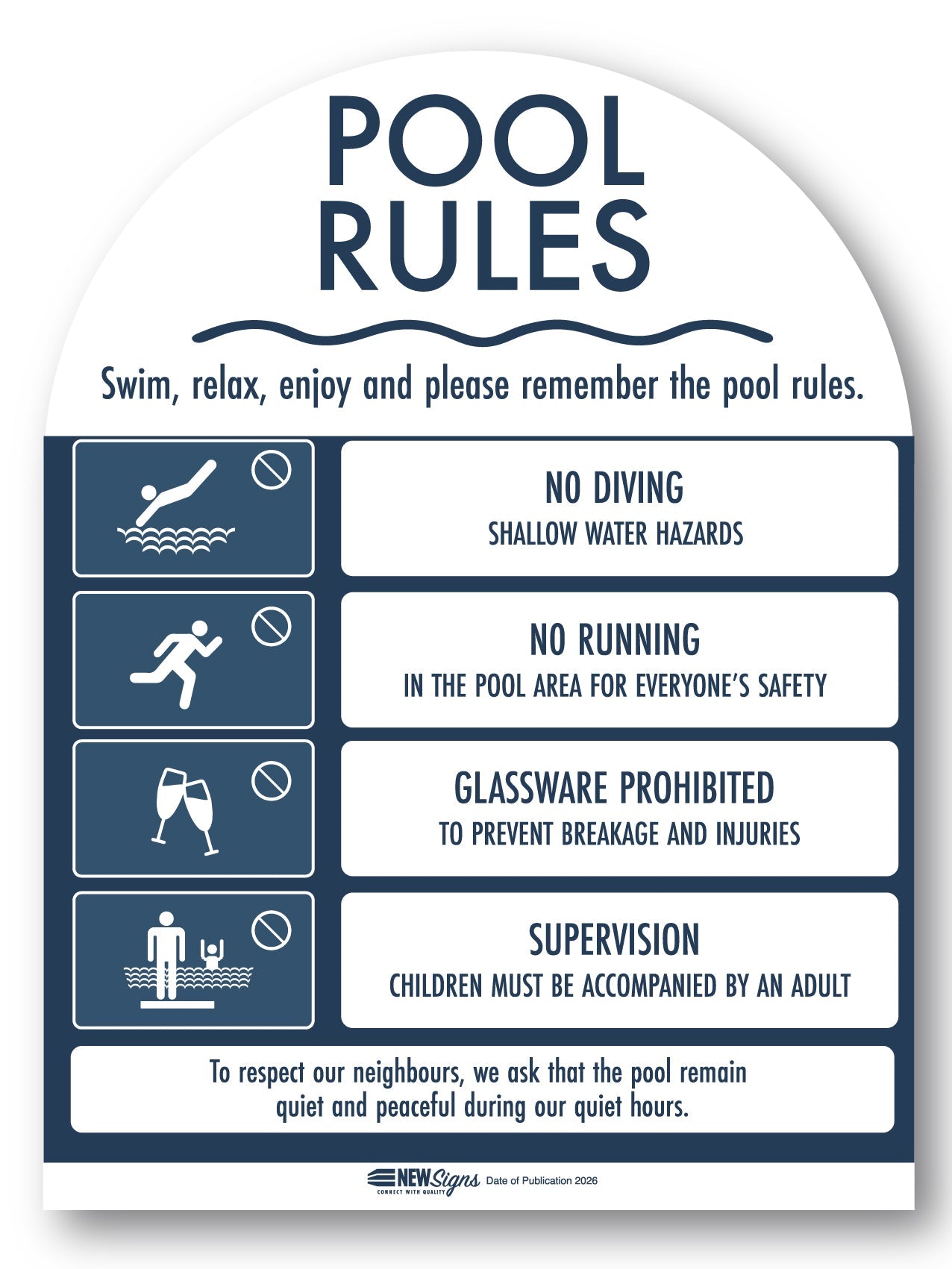 Pool Rules Sign Arch Navy - New Signs