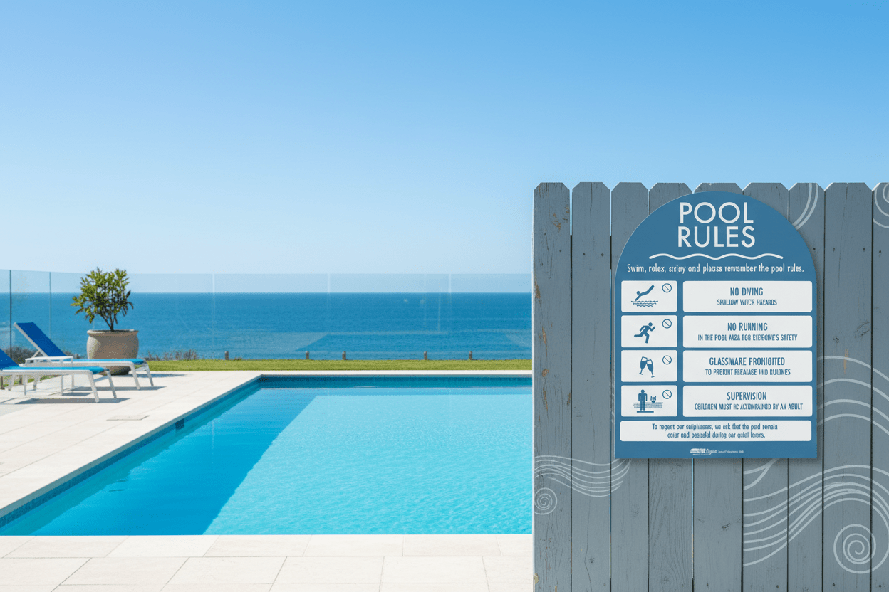 Pool Rules Sign Arch Ocean Background - New Signs