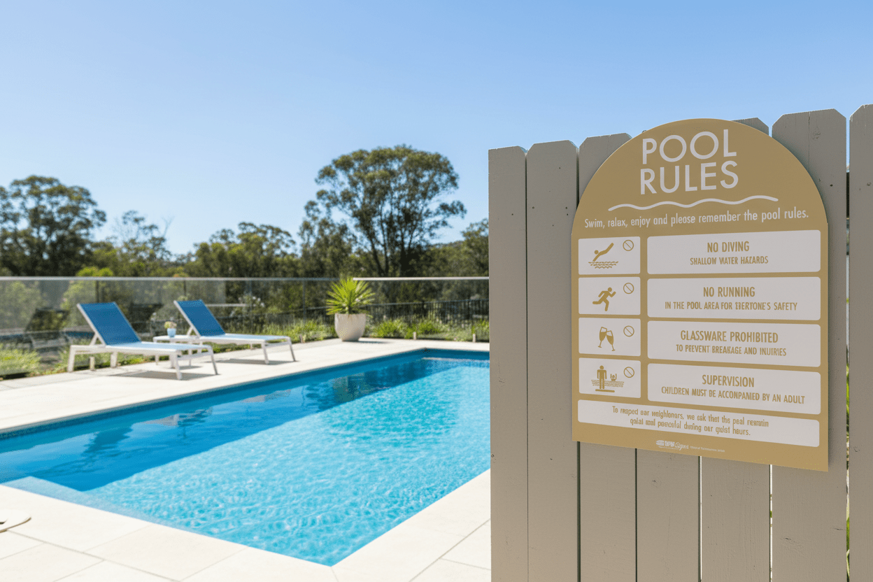 Pool Rules Sign Arch Sunshine Background - New Signs
