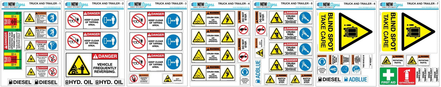 Truck and Tipper Machine Safety Sticker Set - New Signs