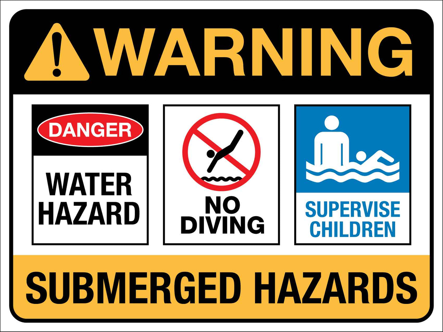 Warning Submerged Hazards Sign - New Signs