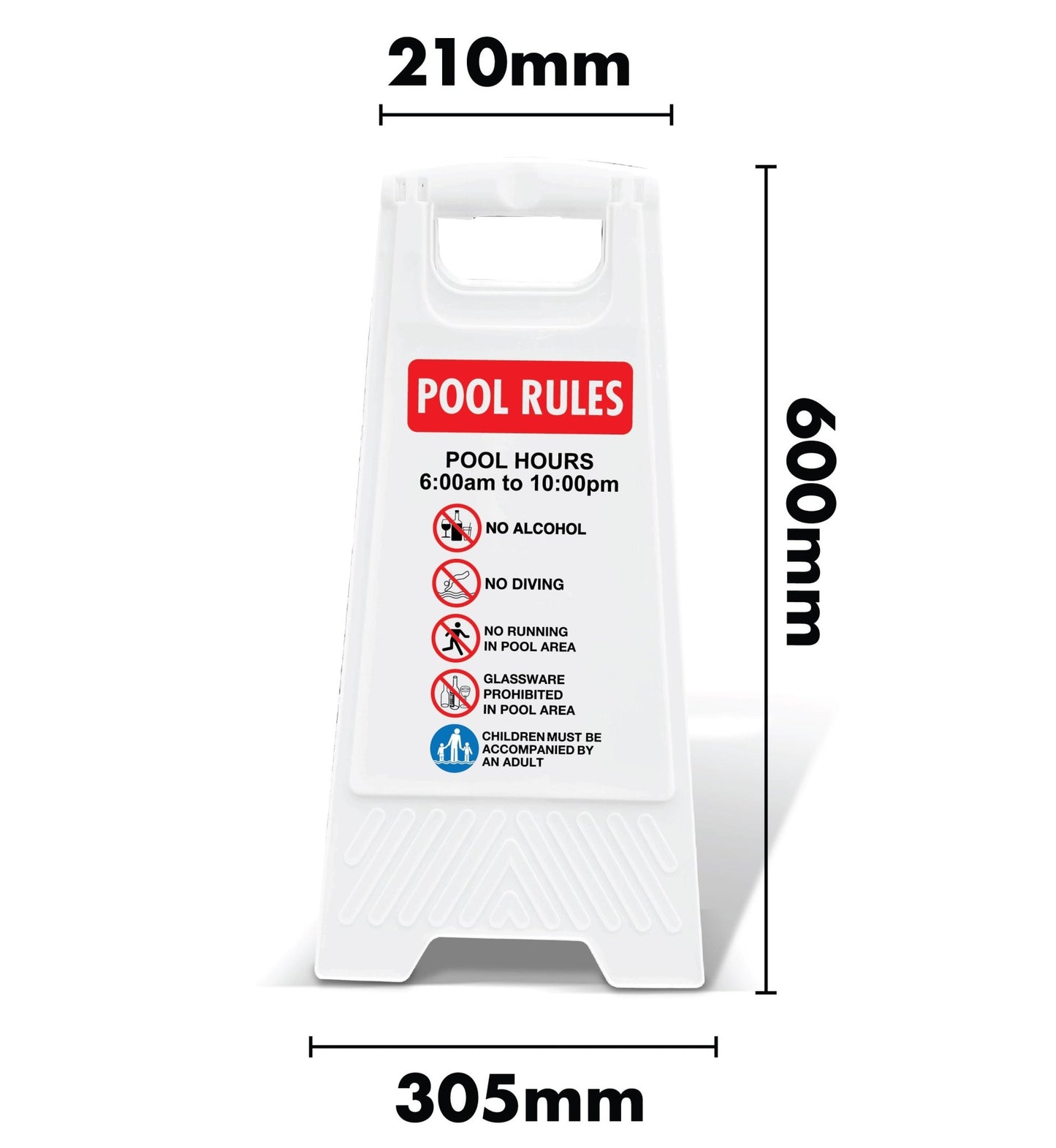 White A - Frame - Pool Rules 1 Pool Hours 6am - 10pm - New Signs