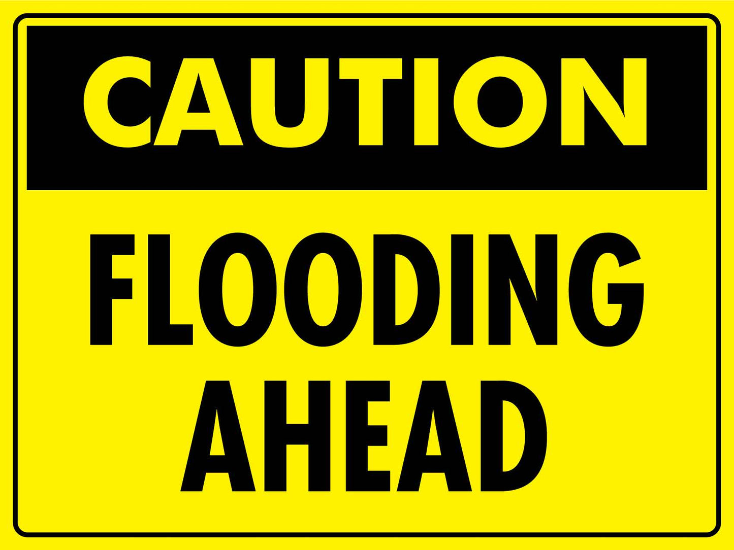 Caution Flooding Ahead Bright Yellow Sign