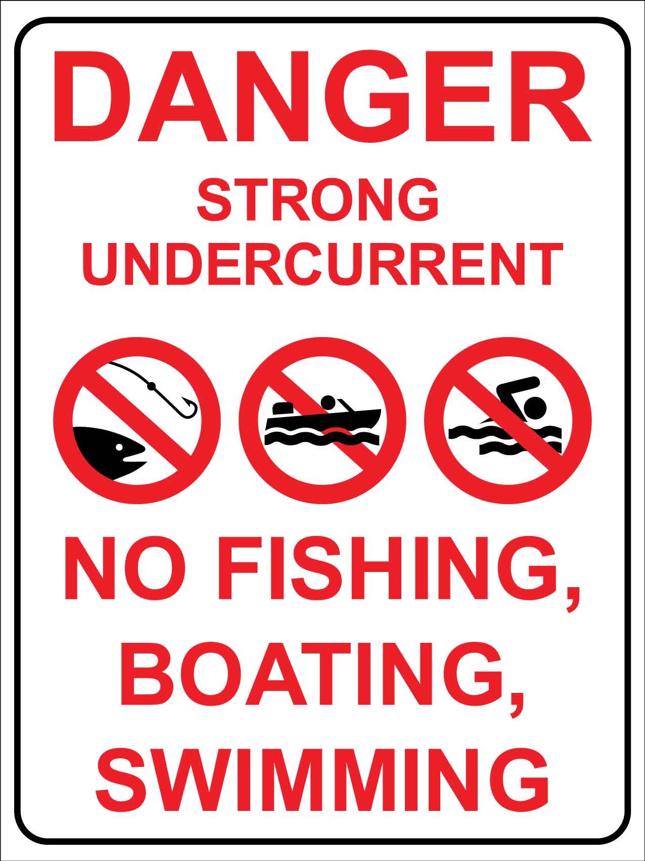 Danger Strong Undercurrent No Fishing Boating Swimming Sign