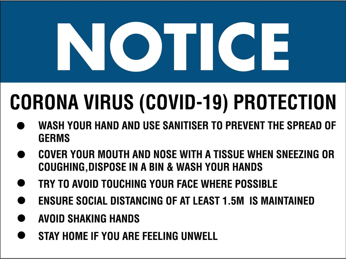 Notice Workplace Coronavirus Prevention Sign