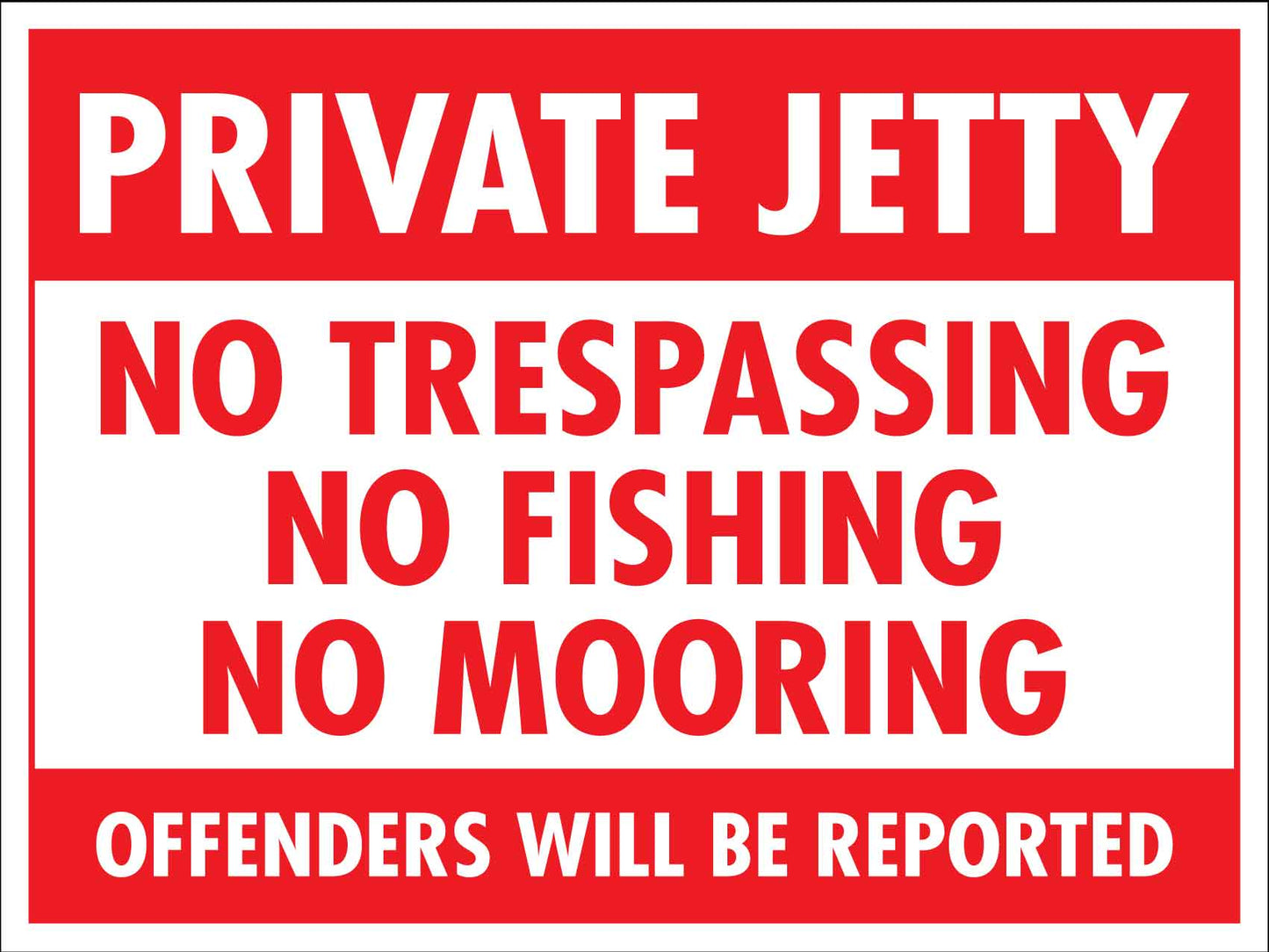 Private Jetty No Trespassing No Fishing No Mooring Sign