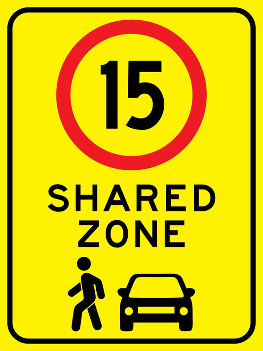 Shared Zone 15km Bright Yellow Sign
