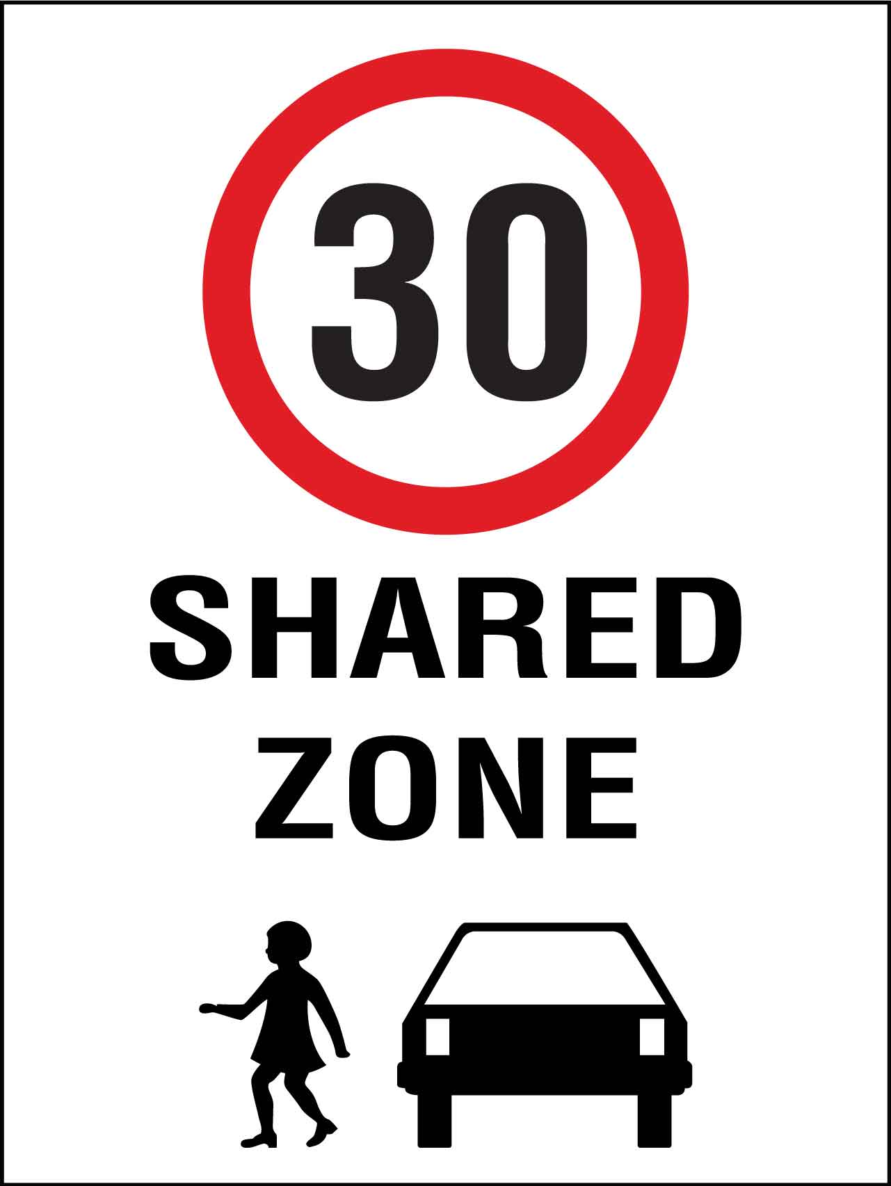 Shared Zone 30km Speed Limit Sign