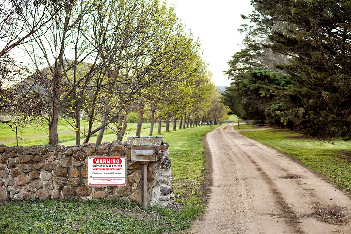 Warning Vineyard Biosecurity Sign
