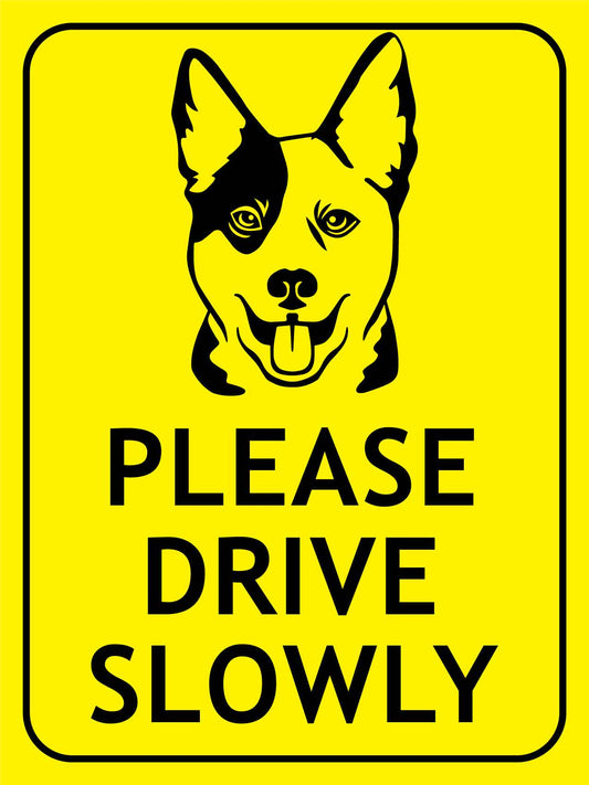 Working Dog Drive Slowly Bright Yellow Sign