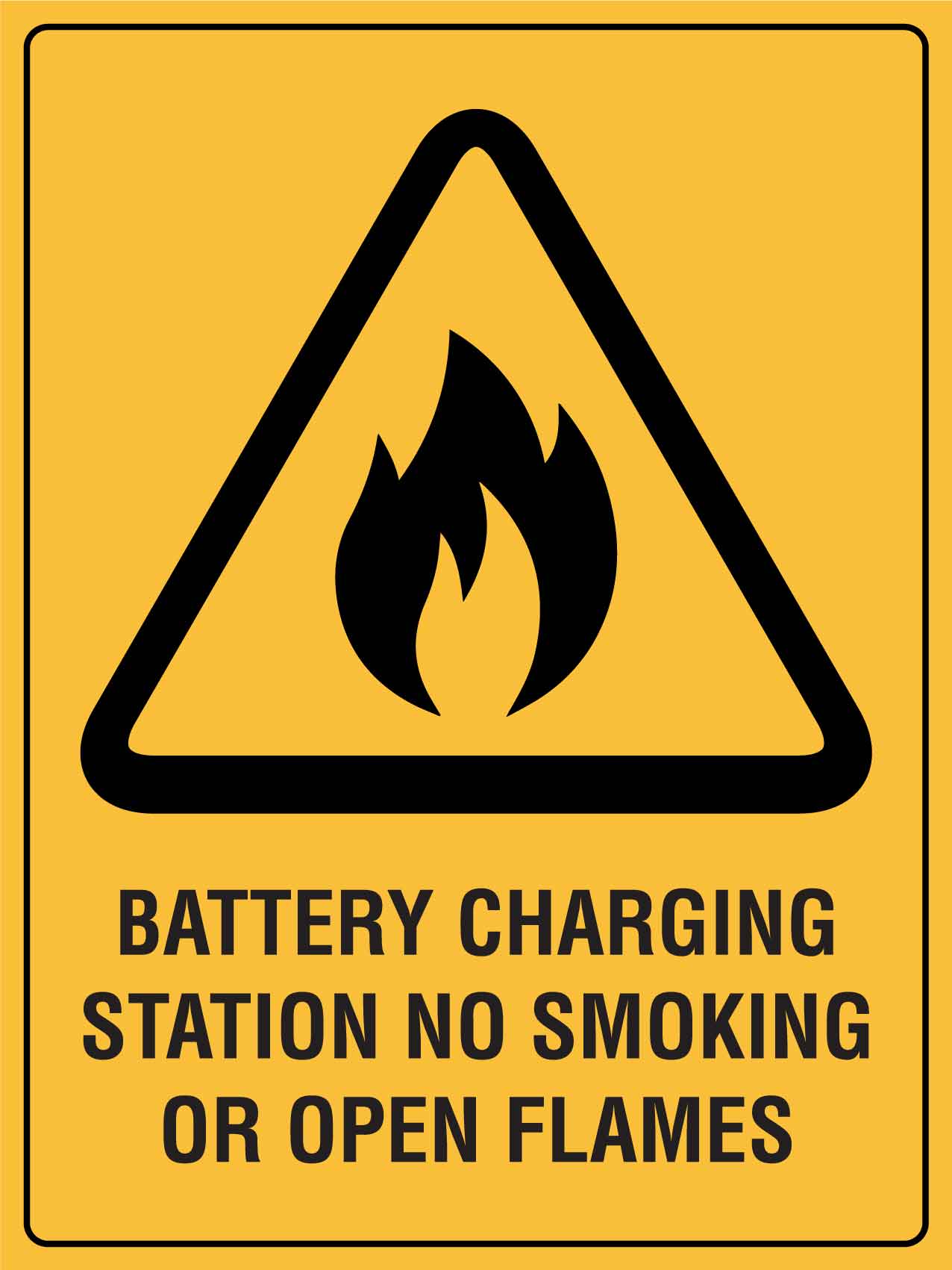 Caution Battery Charging Station No Smoking or Open Flame Sign - New Signs
