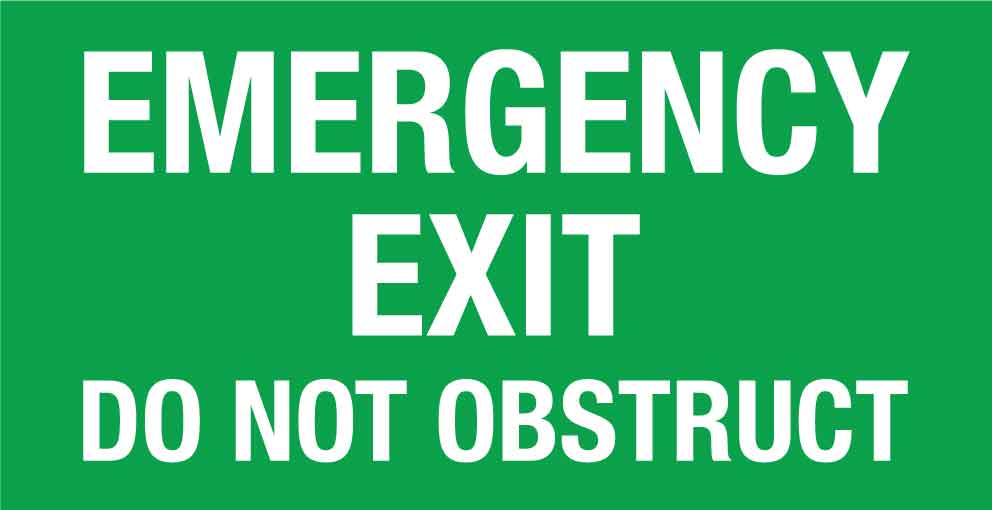 Emergency Exit Do Not Obstruct Green Small Sign - New Signs