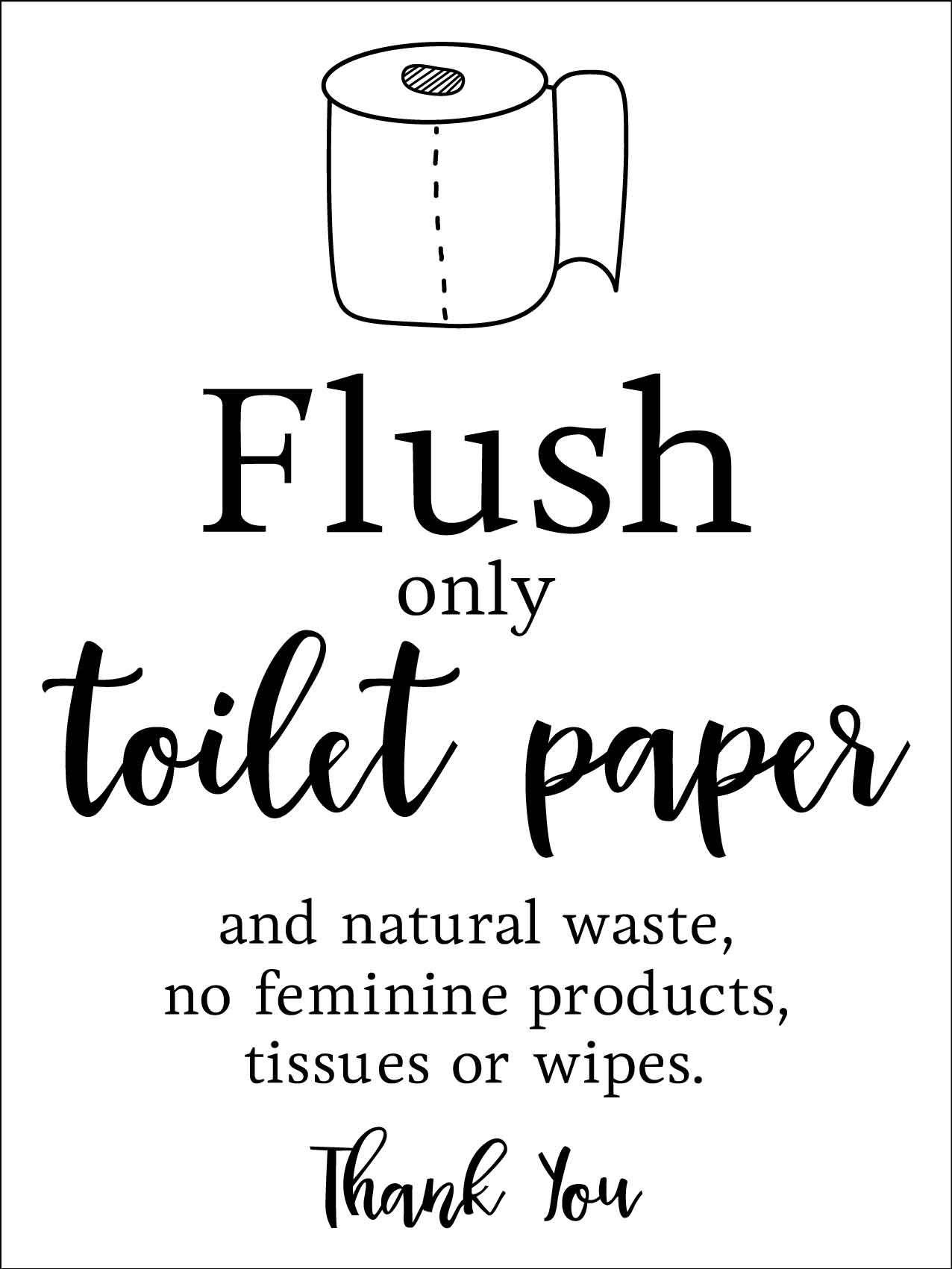 Flush Only Toilet Paper Sign - New Signs