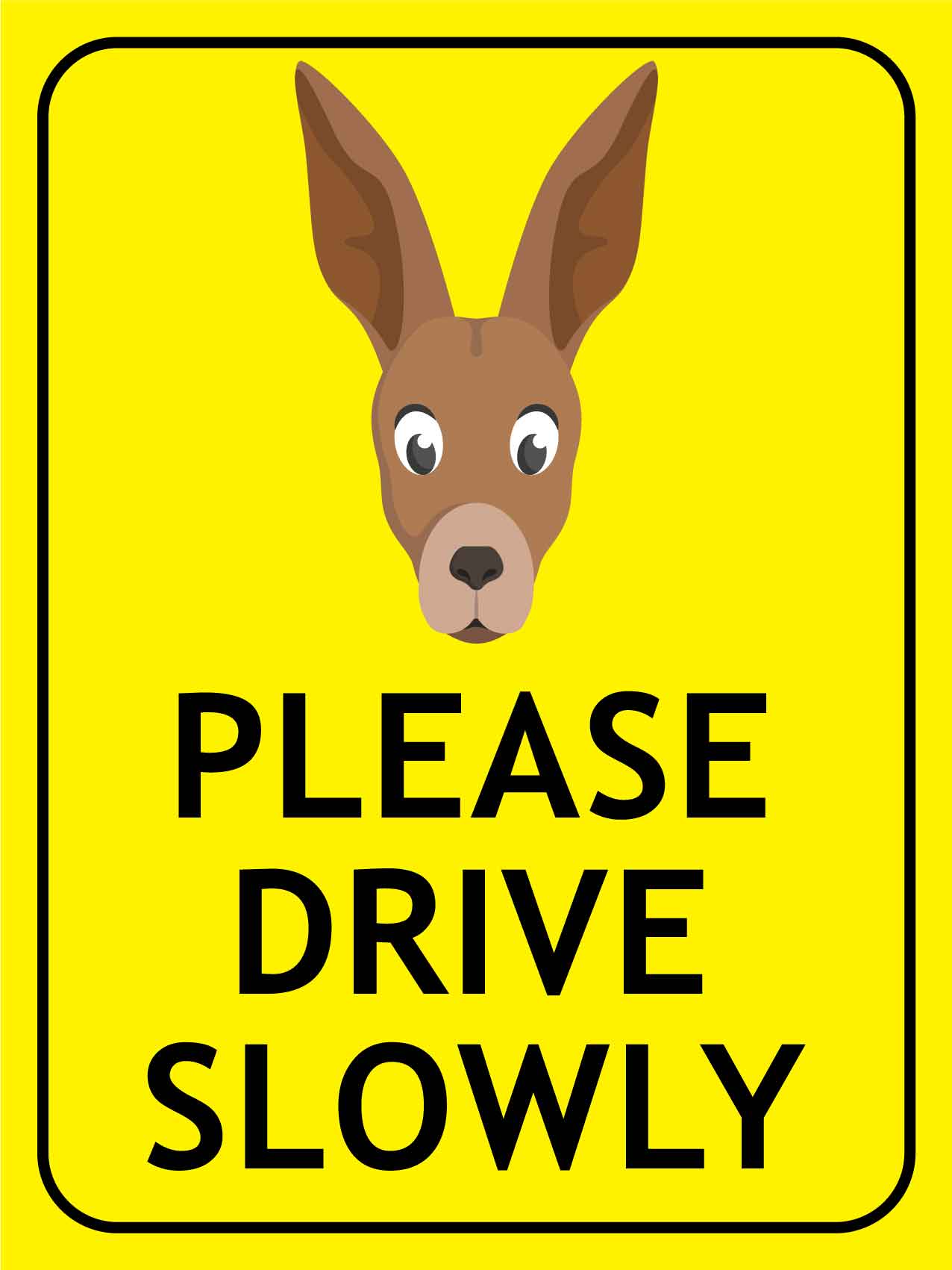 Kangaroo Face Please Drive Slowly Bright Yellow Sign - New Signs