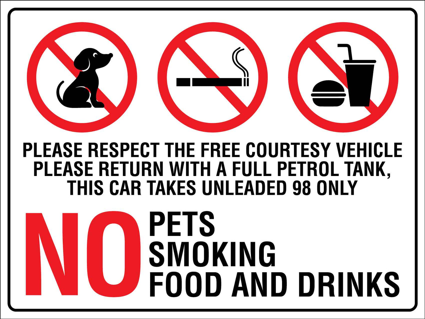 No Pets No Smoking No Food and Drinks Sign - New Signs