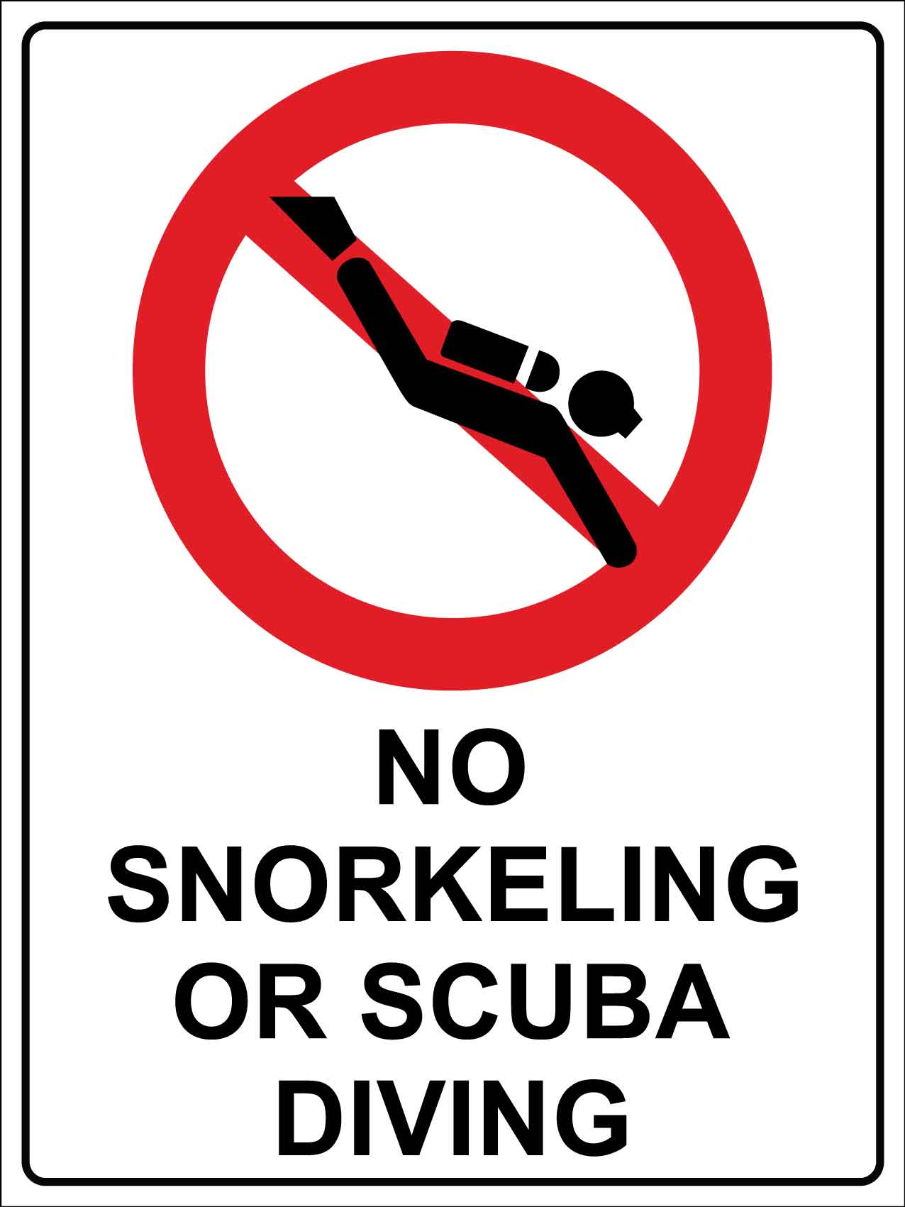 No Snorkeling or Scubba Diving Sign - New Signs