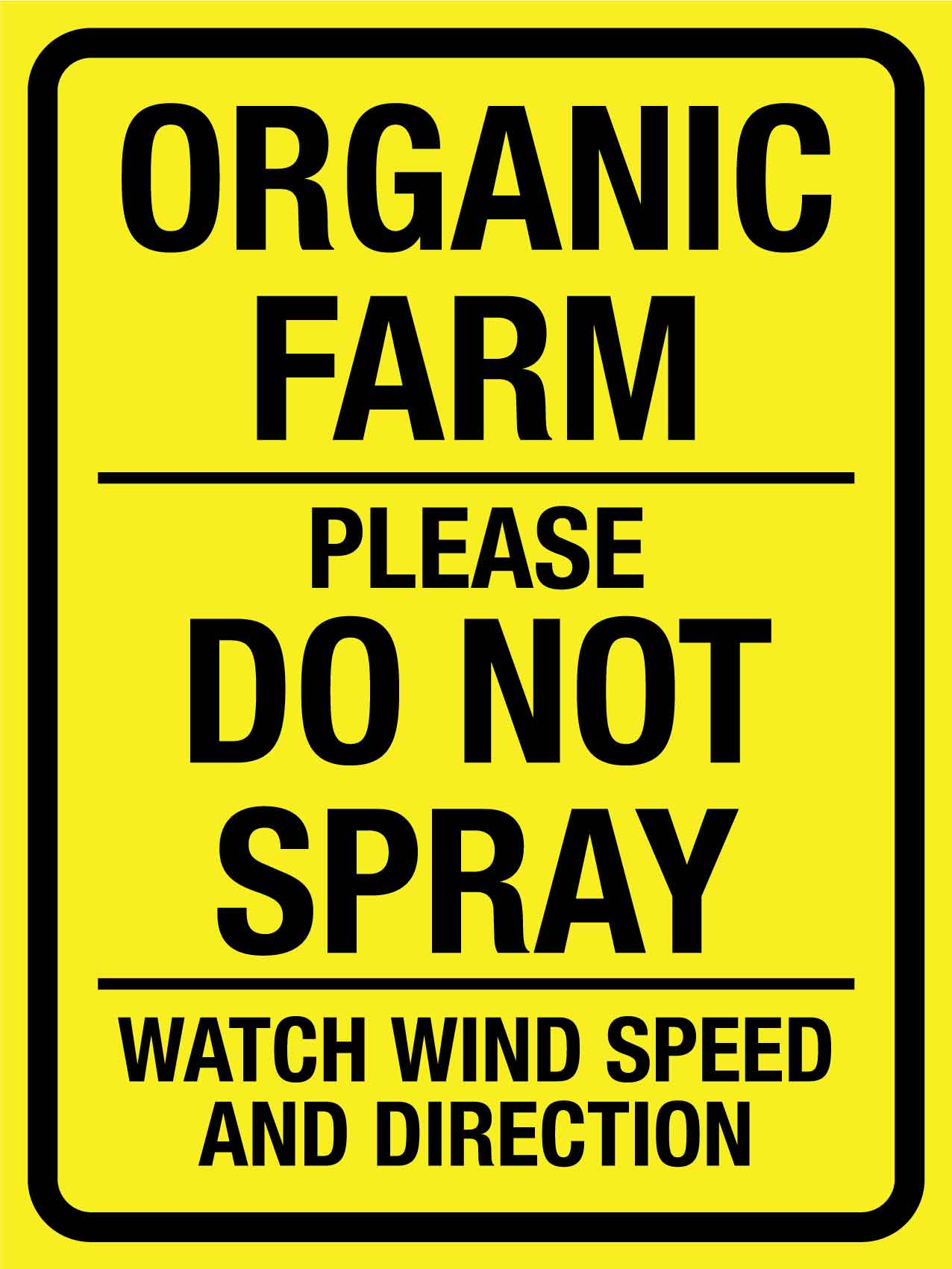 Organic Farm Please Do Not Spray Watch Wind Speed and Direction Bright Yellow Sign - New Signs