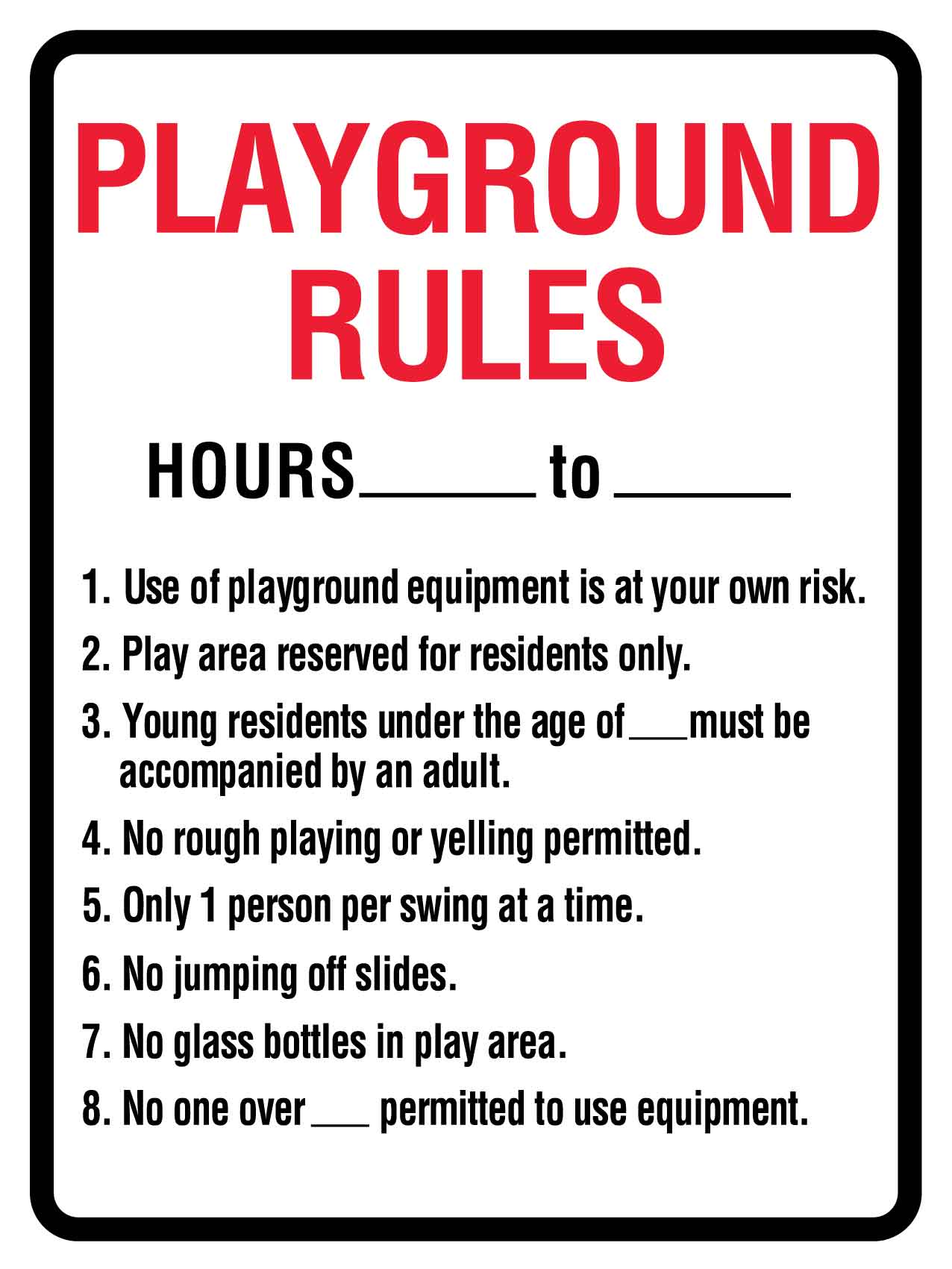 Playground Rules Sign - New Signs
