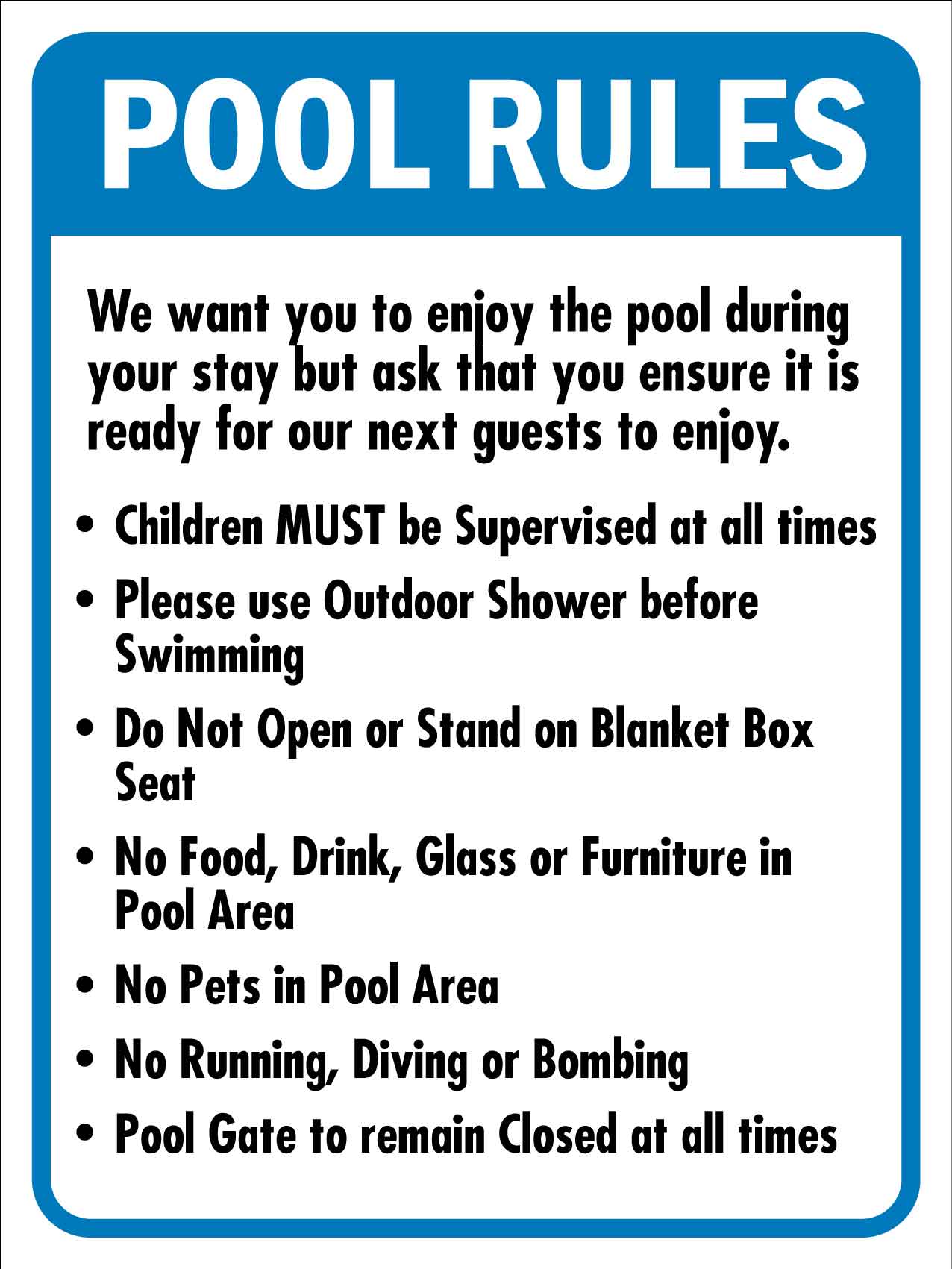 Pool Rules 4 Sign - New Signs