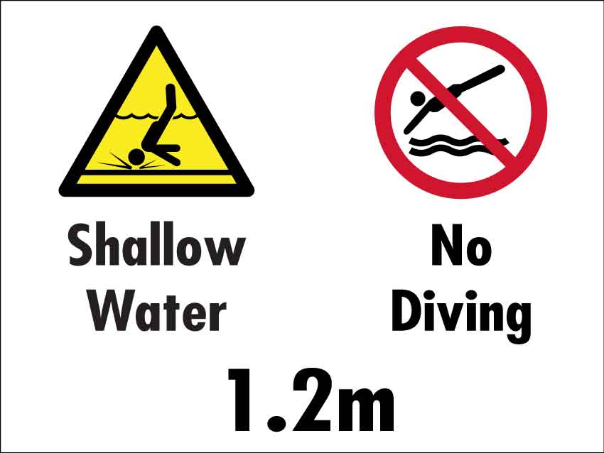 Shallow Water No Diving 1.2m Sign - New Signs