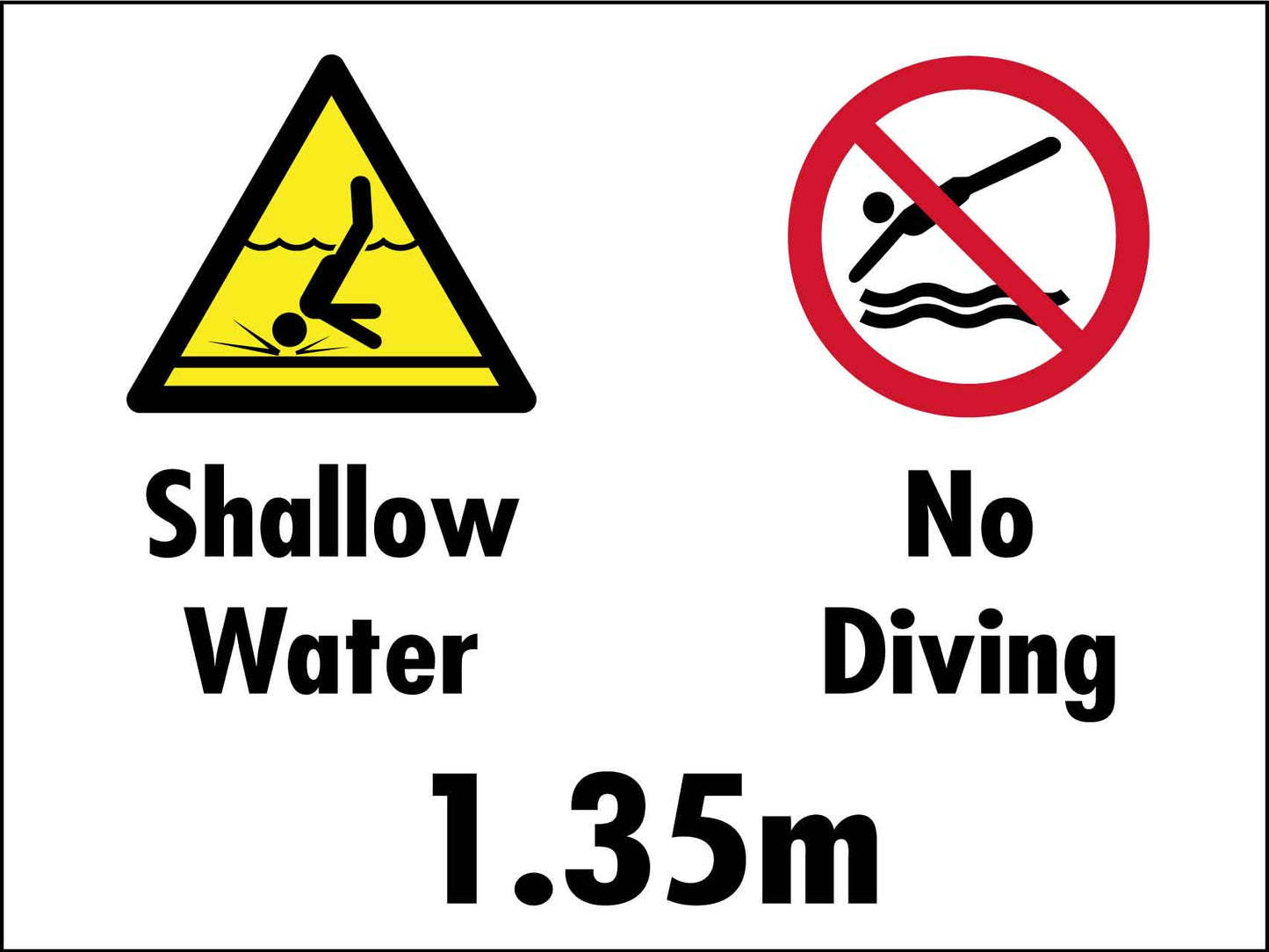 Shallow Water No Diving 1.35m Sign - New Signs