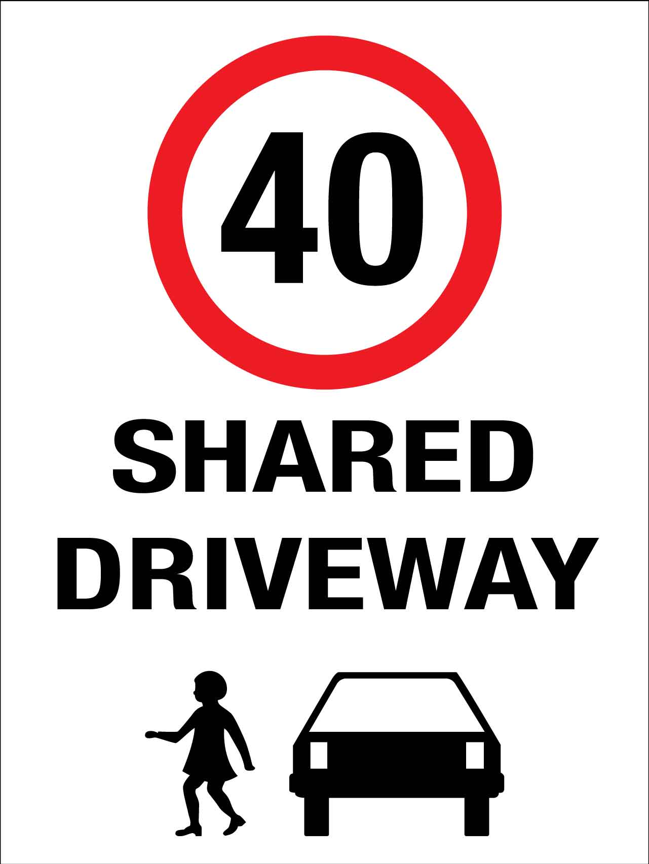 Shared Driveway 40km Speed Limit Sign - New Signs