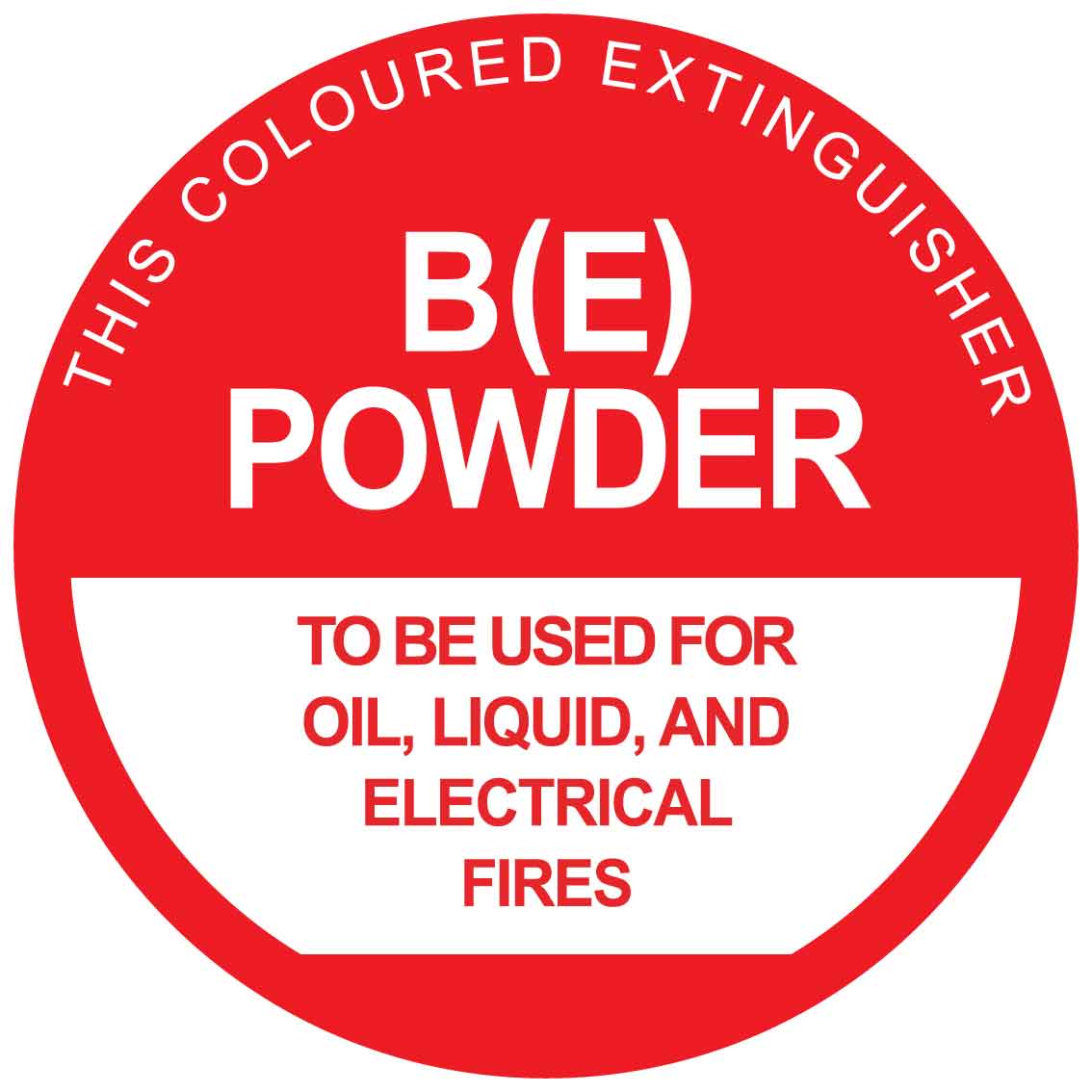 This Coloured Extinguisher B(E) Powder Decal - New Signs