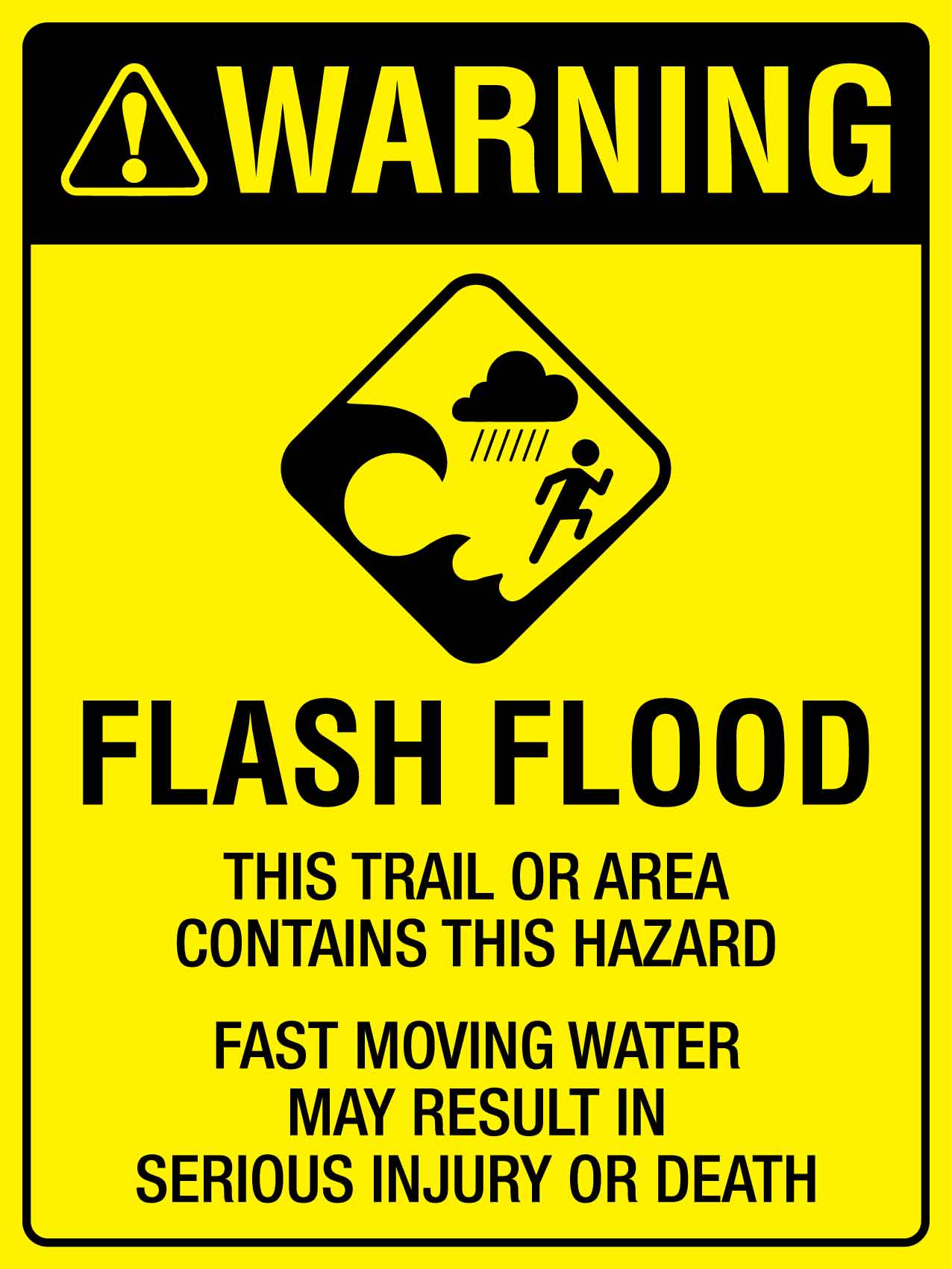 Warning Flash Flood Bright Yellow Sign - New Signs