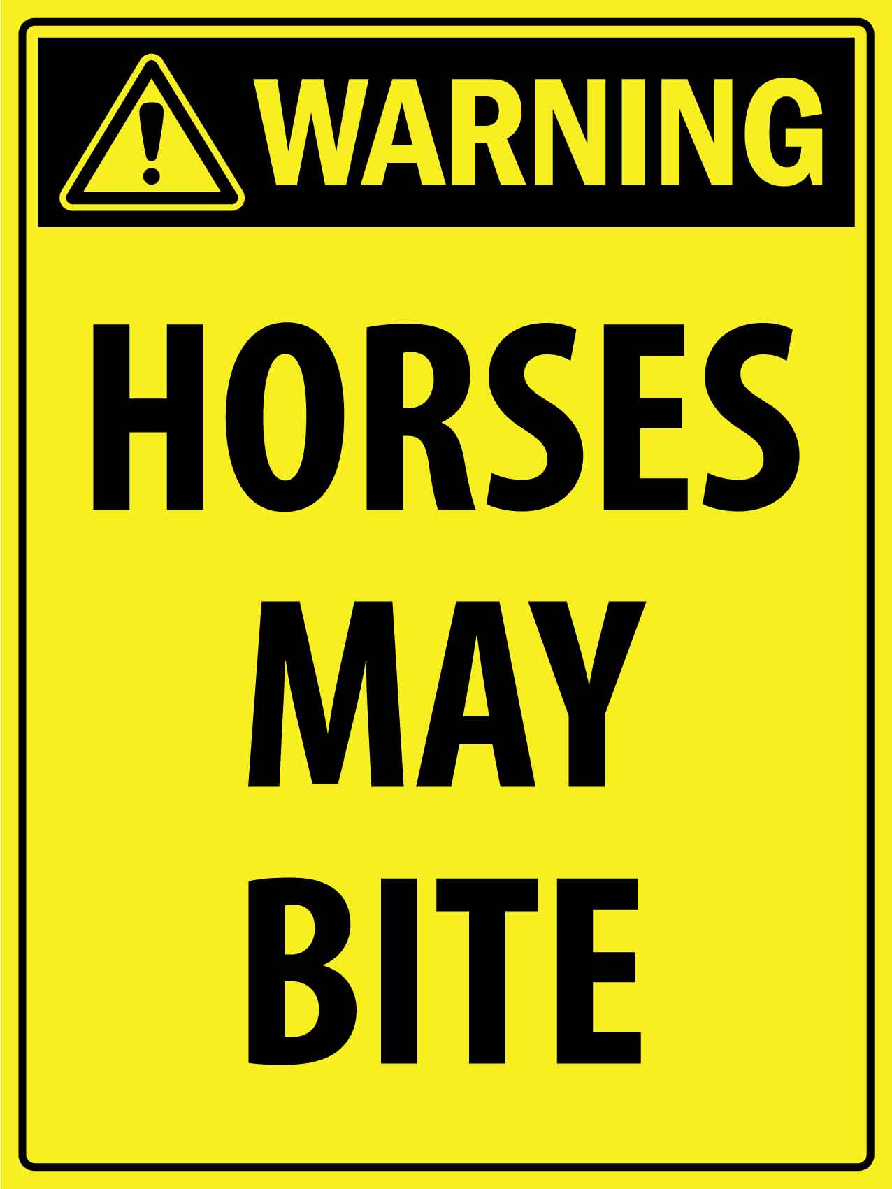 Warning Horses May Bite Bright Yellow Sign - New Signs