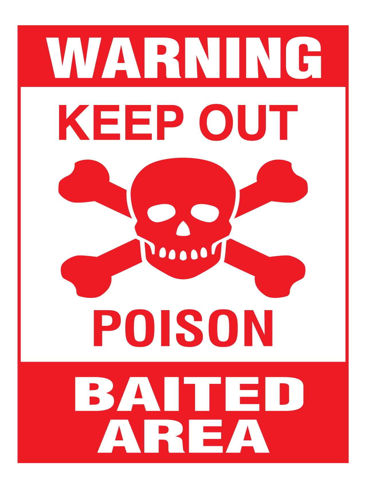 Warning Keep Out Poison Baited Area Sign - New Signs