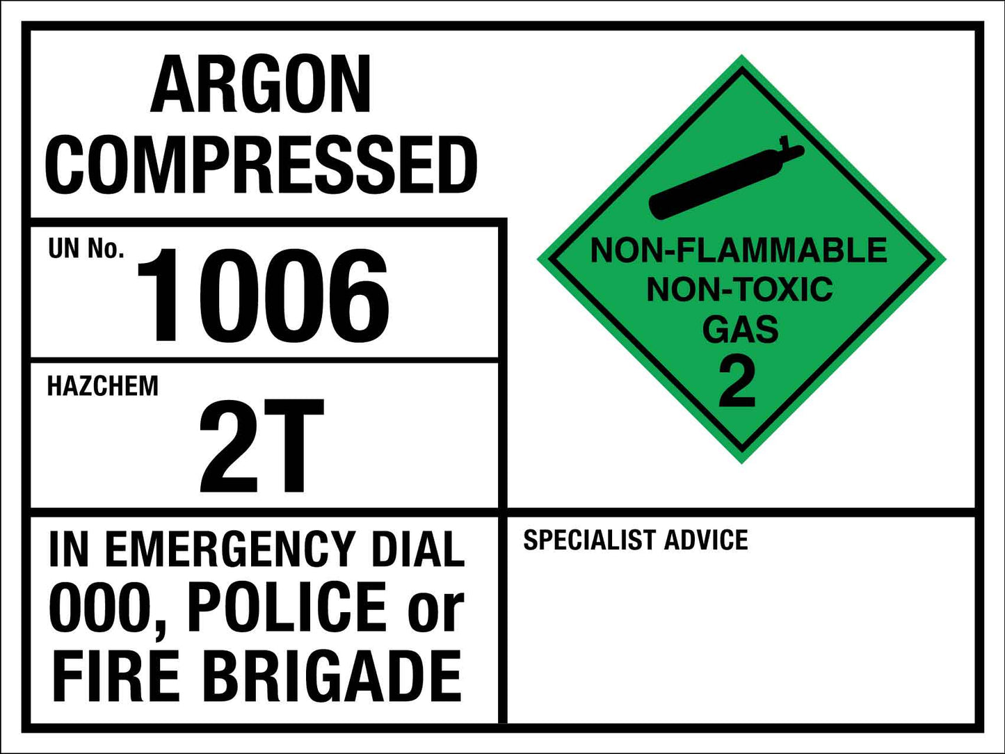 Argon Compressed 1006 2T Emergency Information Sign