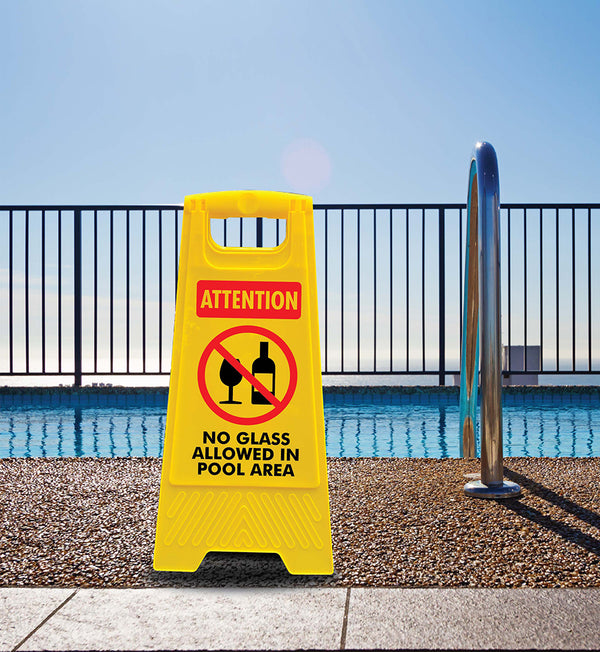 Yellow A-Frame - Attention No Glass Allowed In Pool Area – New Signs