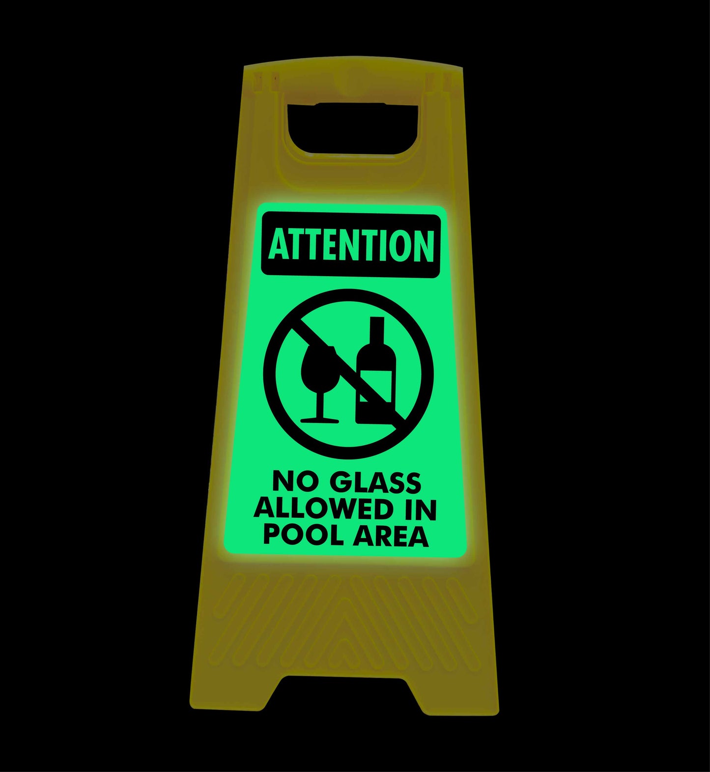 Glow In The Dark - Yellow A-Frame - Attention No Glass Allowed In Pool Area