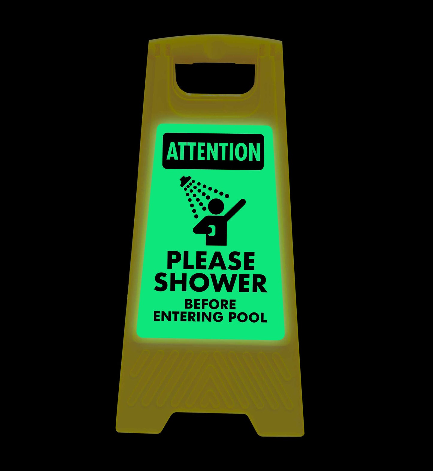 Glow In The Dark - Yellow A-Frame - Attention Please Shower Before Entering Pool