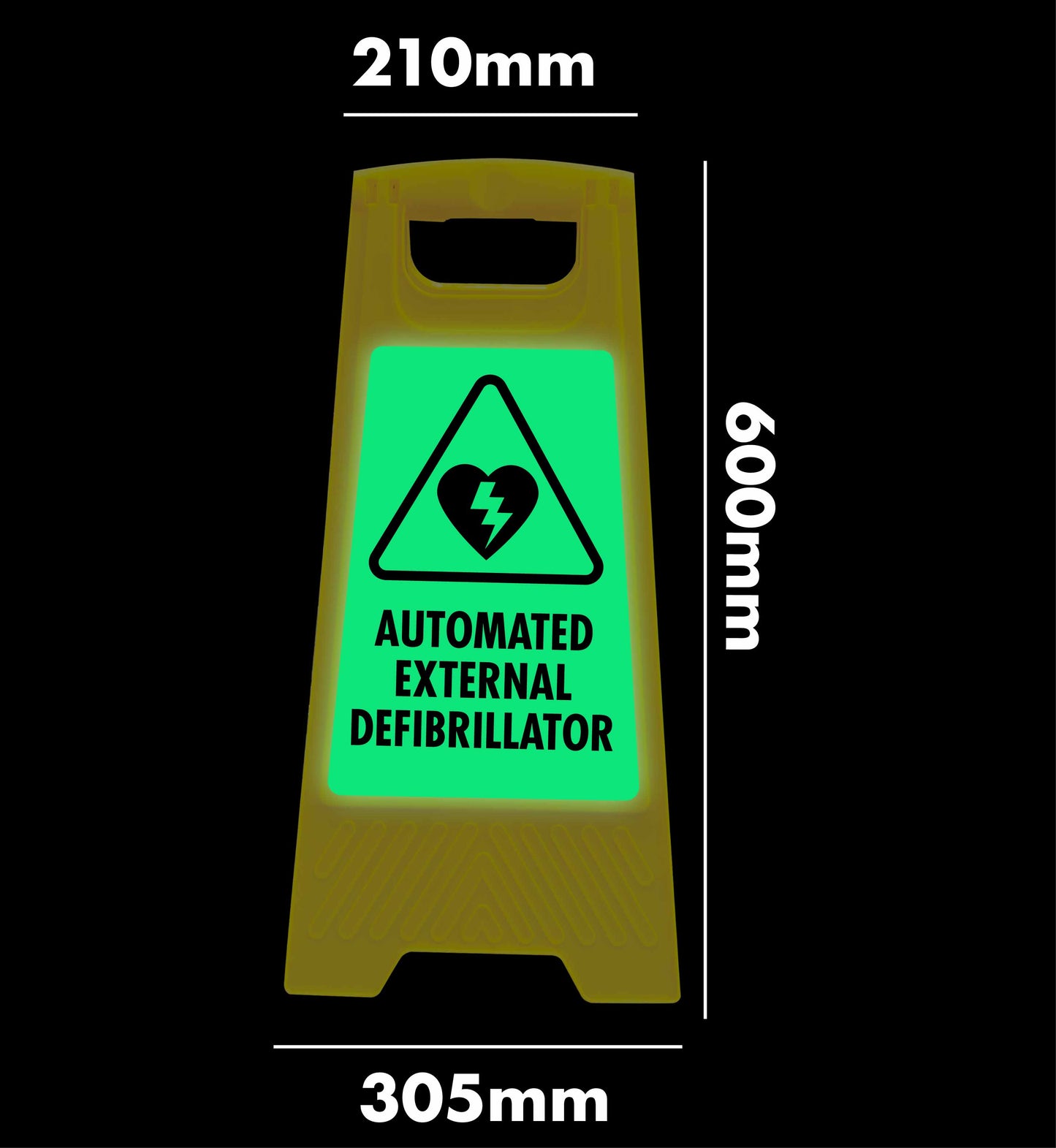 Glow In The Dark - Yellow A-Frame - Automated External Defibrillator Triangle