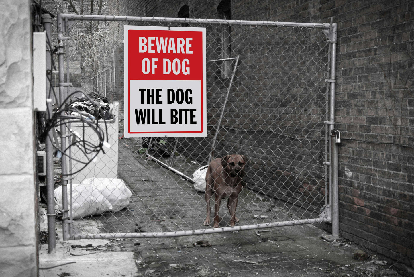 Beware of Dog The Dog Will Bite Sign