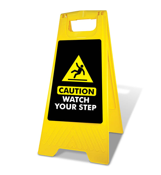Yellow A-Frame - Caution Watch Your Step Black