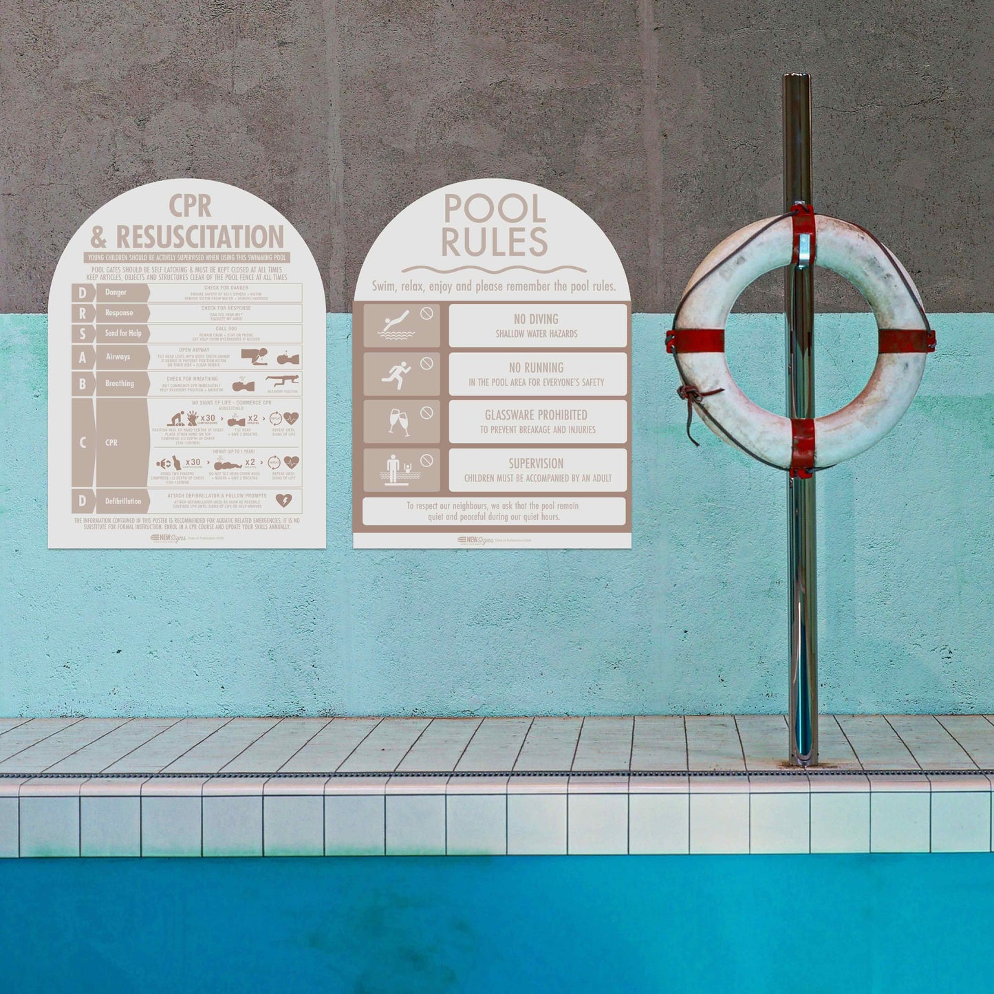 CPR Sign & Pool Rules Sign Pack Arch Fawn