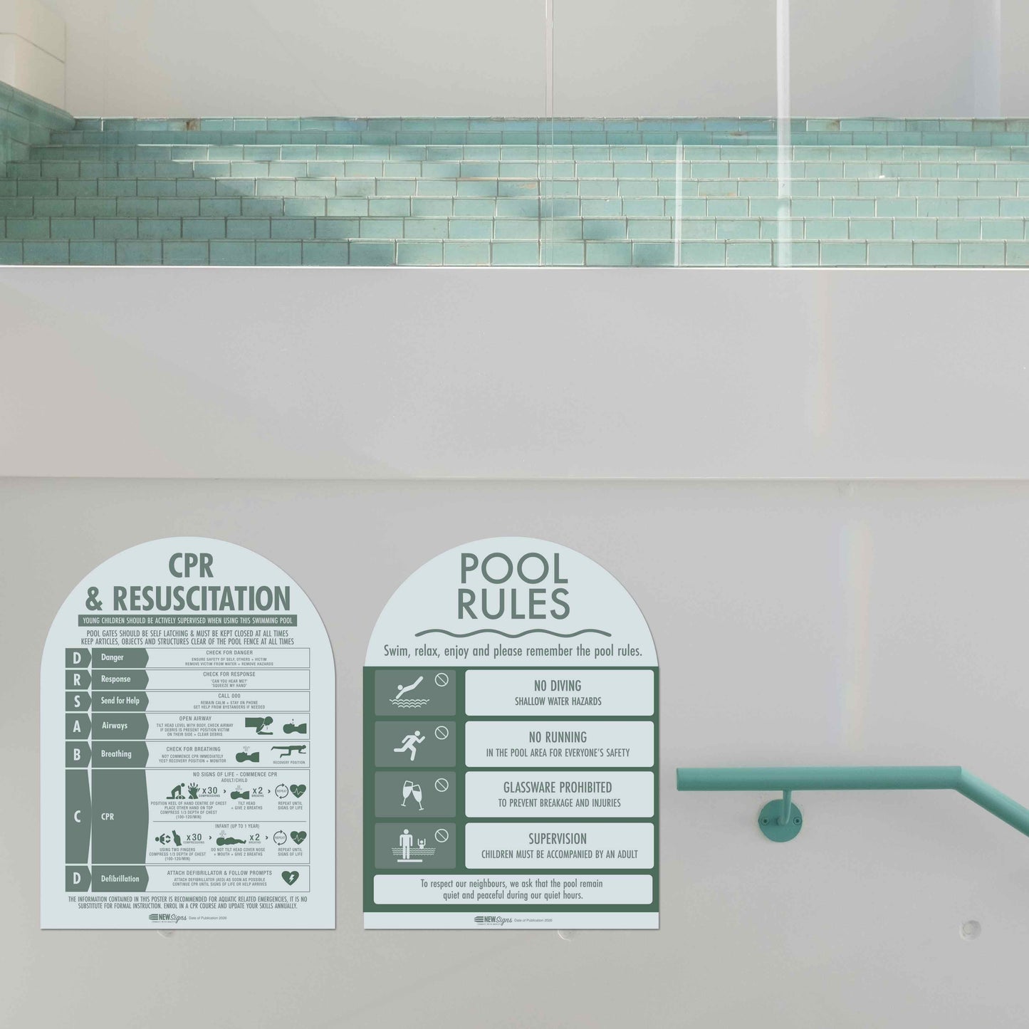 CPR Sign & Pool Rules Sign Pack Arch Sage