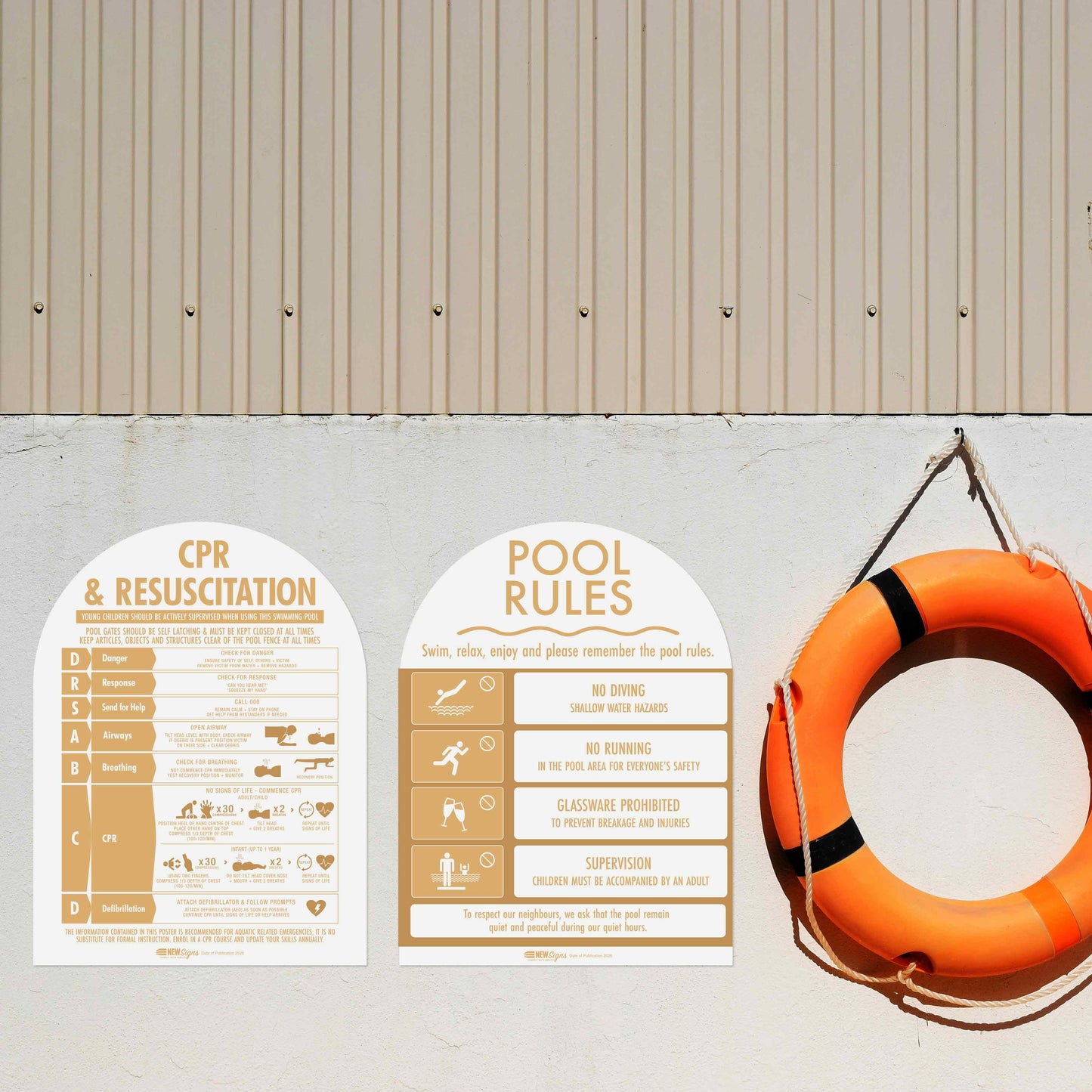 CPR Sign & Pool Rules Sign Pack Arch Sand