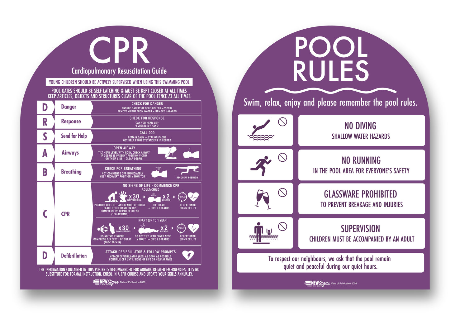 CPR Sign & Pool Rules Sign Pack Arch Plum Background