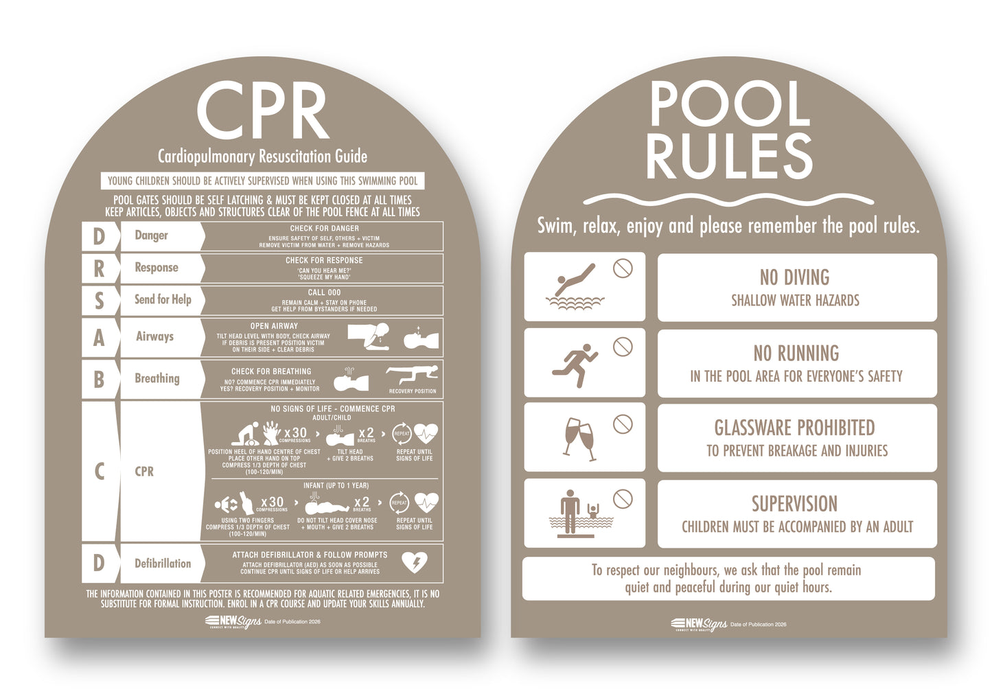 CPR Sign & Pool Rules Sign Pack Arch Timber Background