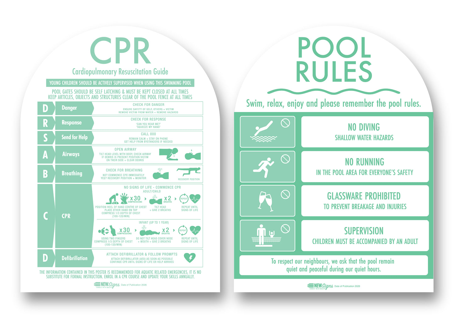 CPR Sign & Pool Rules Sign Pack Arch Mint