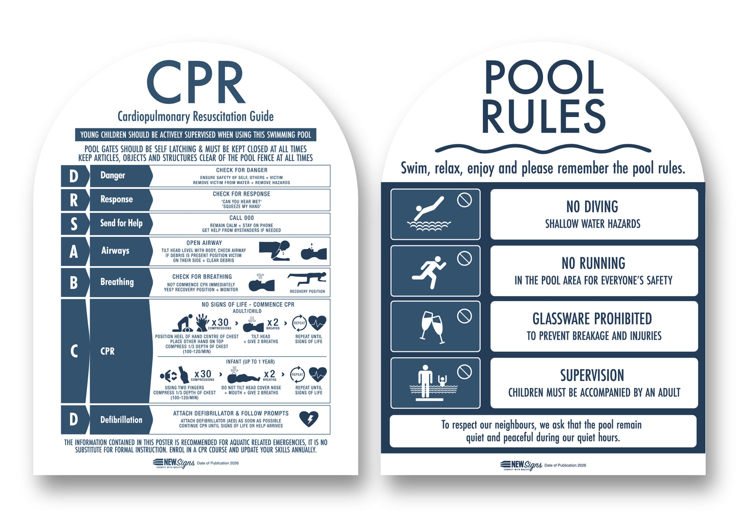 CPR Sign & Pool Rules Sign Pack Arch Navy